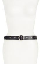 Women's Halogen Round Buckle Grommet Leather Belt - Black