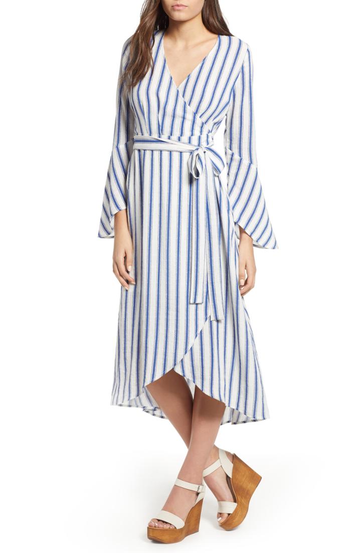 Women's Moon River Stripe Flared Sleeve Wrap Dress