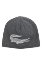 Men's Lacoste Big Crocodile Wool Beanie - Grey