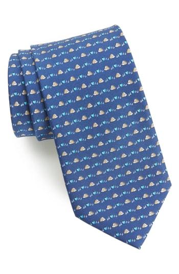 Men's Salvatore Ferragamo Franco Print Silk Tie, Size - Blue