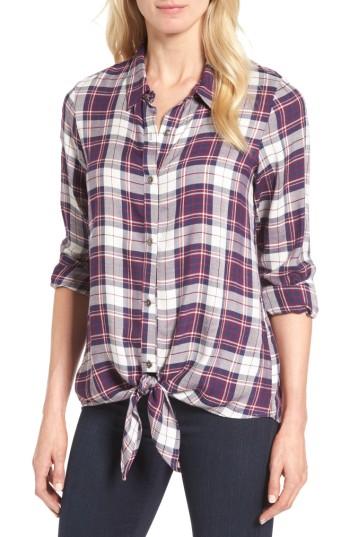 Women's Bobeau Cold Shoulder Plaid Shirt, Size - Blue