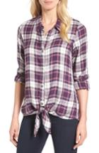 Women's Bobeau Cold Shoulder Plaid Shirt, Size - Blue