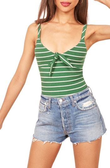 Women's Reformation Natalia Tie Front Tank Top - Green