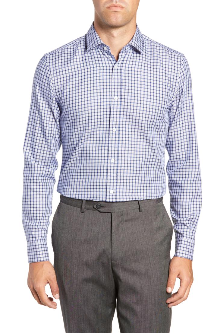Men's Boss X Nordstrom Isaac Slim Fit Check Dress Shirt .5 - Blue