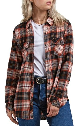 Women's Volcom Getting Rad Plaid Top - Black