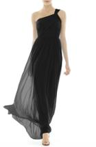 Women's Alfred Sung One-shoulder Shirred Chiffon Gown - Black