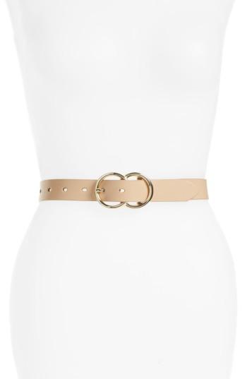Women's Halogen Double Ring Leather Belt - Clay Beige