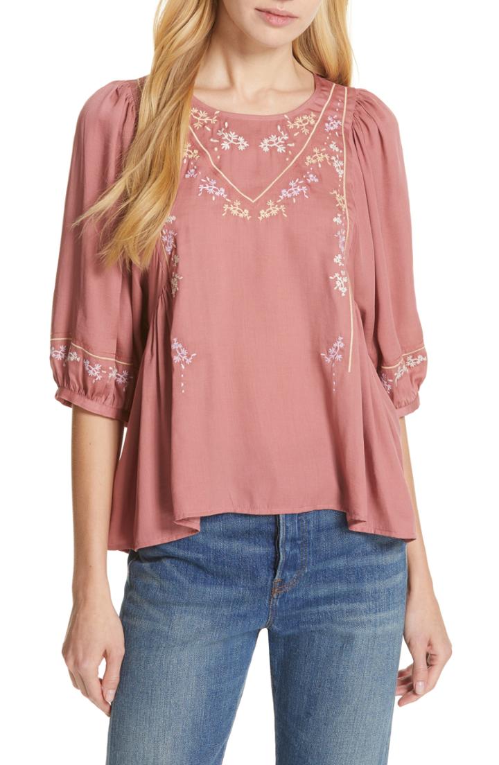 Women's Dolan Rose Embroidered Top - Pink