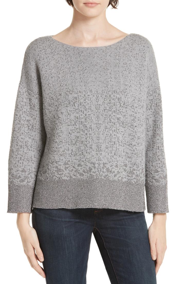 Women's Eileen Fisher Metallic Knit Sweater, Size - Grey