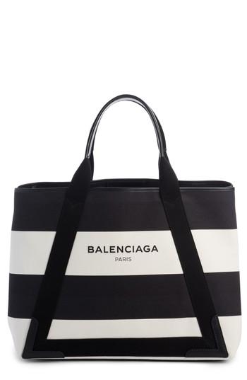 Balenciaga Medium Cabas Stripe Canvas Tote - Black