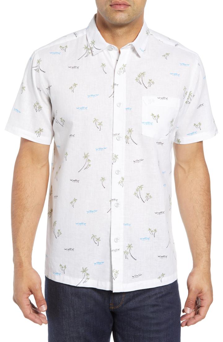 Men's Kahala Local Time Print Linen & Cotton Sport Shirt, Size - White