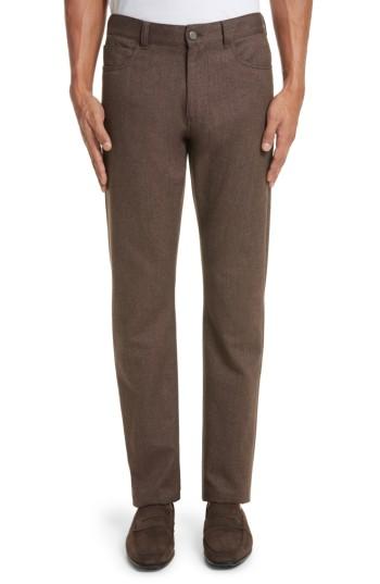 Men's Canali Regular Fit Herringbone 5-pocket Pants R Eu - Beige