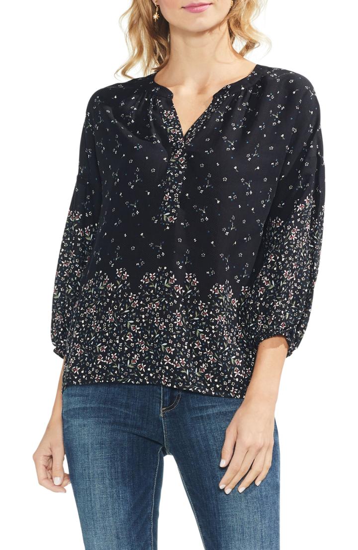 Women's Cece Pin Dot Collared Top - Black