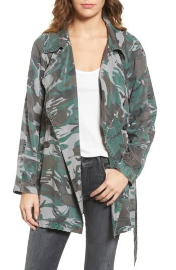 Women's Pam & Gela Camo Trench Coat, Size - Green