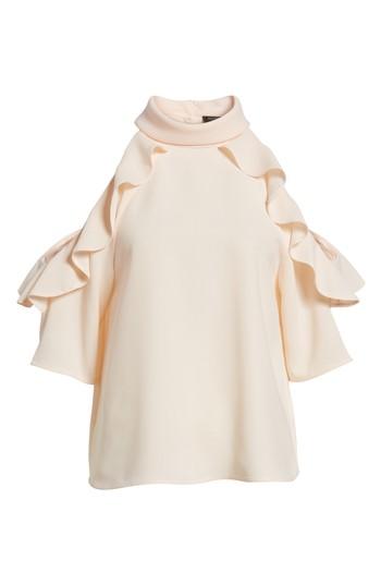 Women's Topshop Ruffle Cold Shoulder Top Us (fits Like 14) - Coral