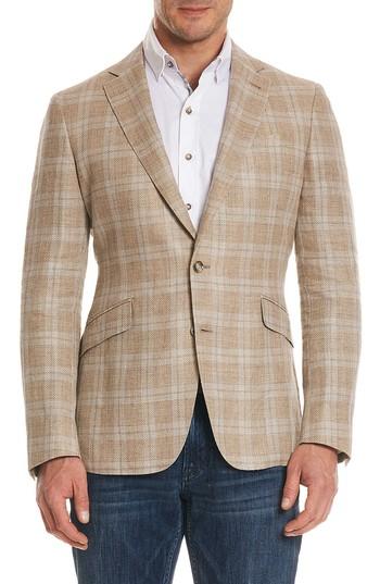 Men's Robert Graham Tailored Fit Plaid Linen Blend Sport Coat - Beige