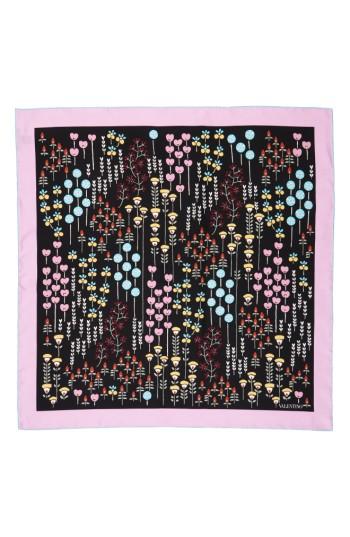 Women's Valentino Flower Stems Silk Scarf, Size - Black