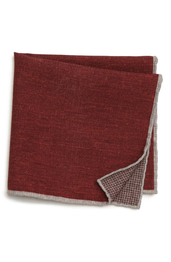Men's Eleventy Solid Wool & Cotton Pocket Square, Size - Burgundy