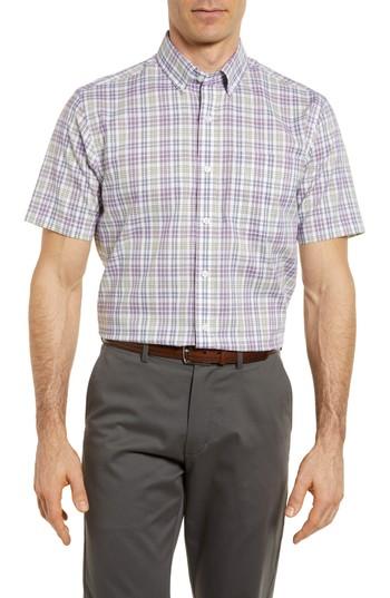 Men's Cutter & Buck Isaac Plaid Easy Care Woven Shirt, Size - Purple