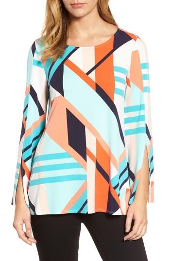 Women's Chaus Geo Print Split Sleeve Knit Top - Coral