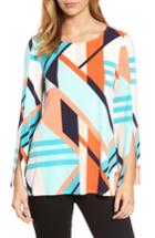 Women's Chaus Geo Print Split Sleeve Knit Top - Coral