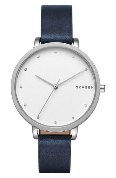 Women's Skagen Round Leather Strap Watch, 34mm