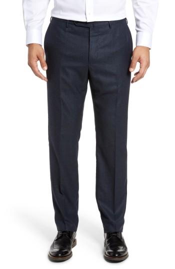 Men's Incotex Benson Flat Front Wool Trousers - Blue
