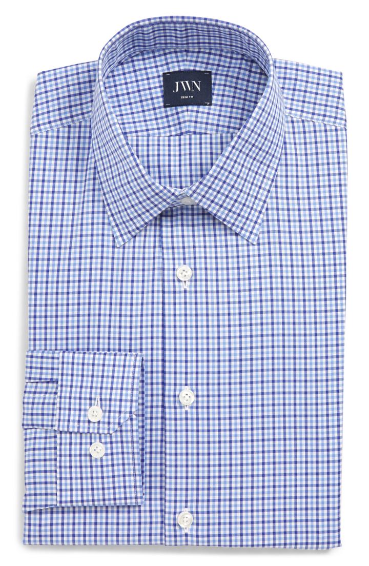 Men's John W. Nordstrom Trim Fit Check Dress Shirt .5 - 33 - Blue