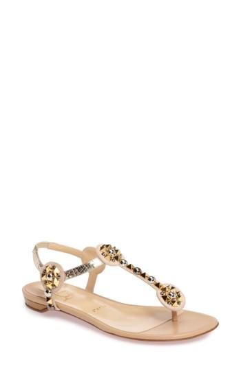 Women's Christian Louboutin Kaleidra T-strap Sandal Us / 37eu - Beige
