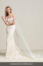 Women's Pronovias Dria Off The Shoulder Mermaid Gown With Detachable Train, Size In Store Only - Beige