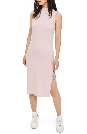 Women's Topshop Ribbed Tie Slit Midi Dress Us (fits Like 0) - Pink