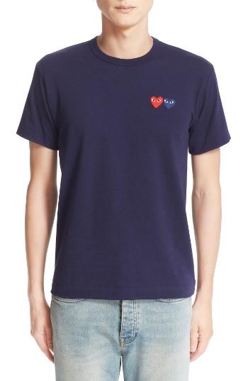 Men's Comme Des Garcons Play Twin Hearts Jersey T-shirt - Blue