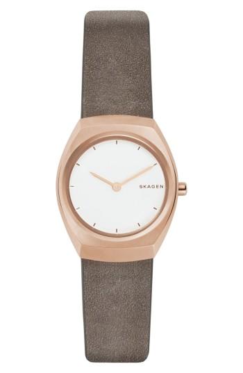 Women's Skagen Asta Leather Strap Watch, 28mm