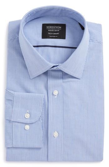 Men's Nordstrom Men's Shop Tech-smart Traditional Fit Stripe Dress Shirt .5 34/35 - Blue