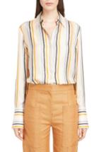 Women's Victoria, Victoria Beckham Fluid Stripe Silk Shirt - Yellow