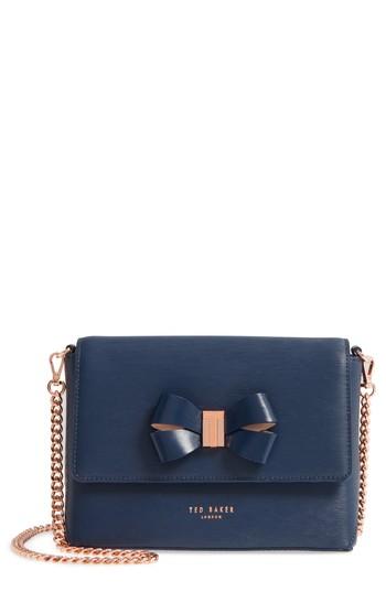 Ted Baker London Bowii Bow Mini Bark Leather Crossbody Bag - Blue