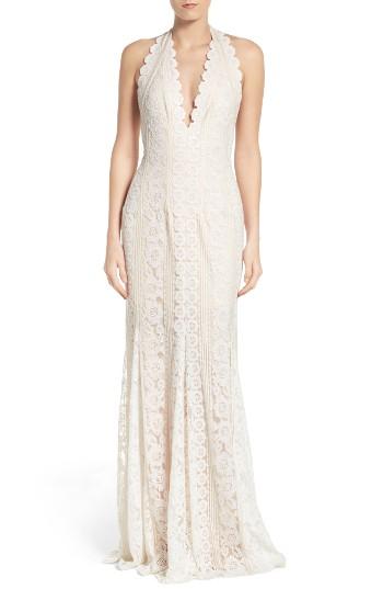 Women's Tadashi Shoji Deep V Lace Gown - White