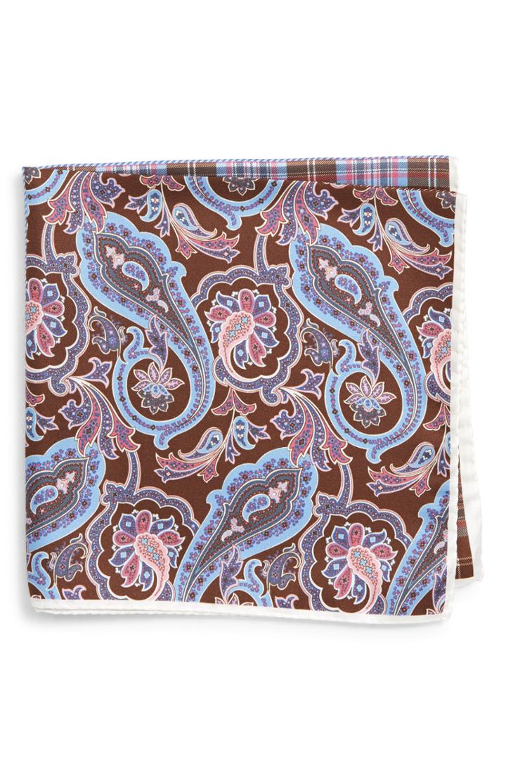 Men's Nordstrom Men's Shop Four-panel Silk Pocket Square, Size - Brown
