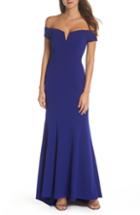 Petite Women's Vince Camuto Notched Off The Shoulder Trumpet Gown P - Blue