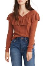 Women's Madewell Ruffled Tie Front Pullover Sweater, Size - Brown