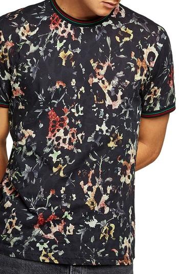 Men's Topman Floral Leopard Print T-shirt - Black