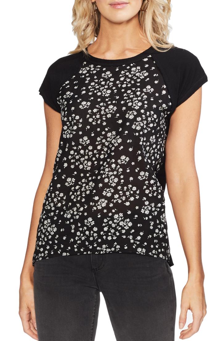 Women's Vince Camuto Scattered Floral Stamp Mix Top - Black