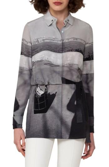 Women's Akris Shadow Print Silk Blouse - Grey