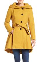 Women's Steve Madden Belted Hooded Skirted Coat - Yellow