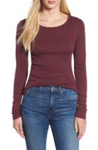 Petite Women's Caslon Long Sleeve Scoop Neck Cotton Tee, Size P - Burgundy