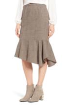 Petite Women's Halogen Asymmetrical Ruffle Hem Skirt P - Brown