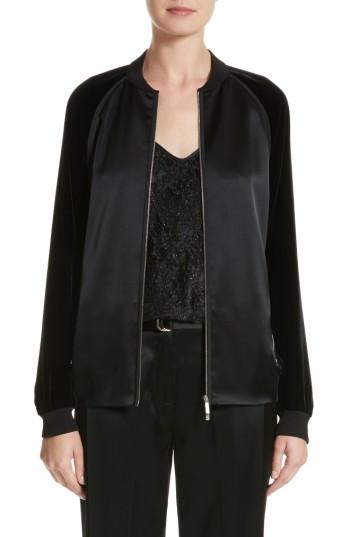 Women's Lafayette 148 New York Brea Reverie Satin Cloth Bomber Jacket, Size - Black