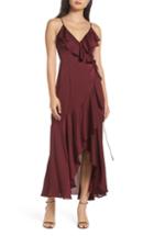 Women's Shona Joy Luxe Ruffle Trim Wrap Gown - Red