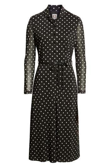Women's Anne Klein Dot Print Mesh Shirtdress - Black