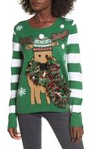 Women's Love By Design Festive Reindeer Sweater - Green